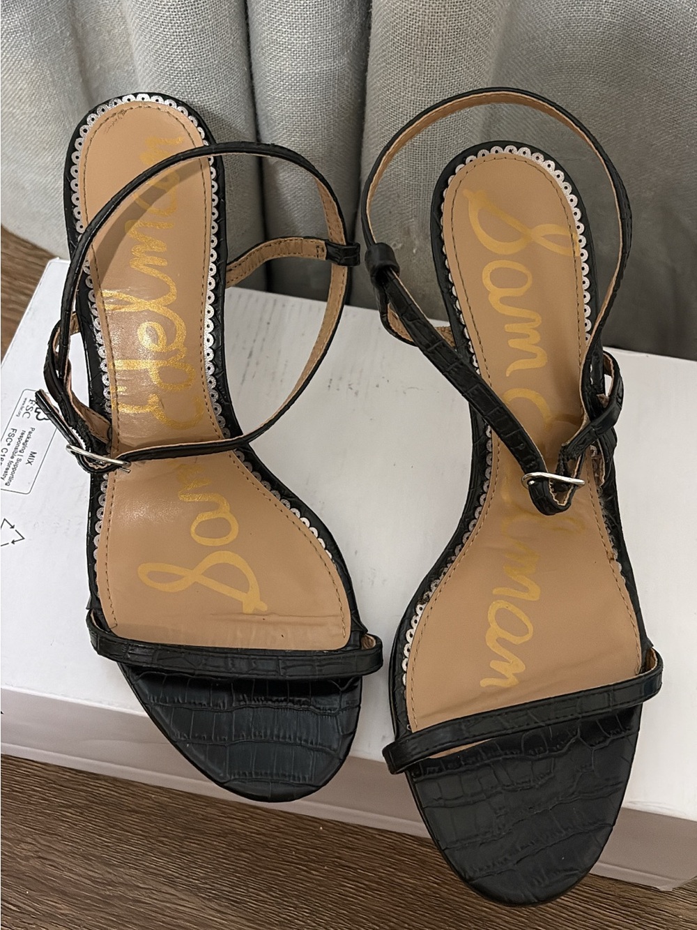 Sam Edelman Black Croc-Embossed Strappy Heels